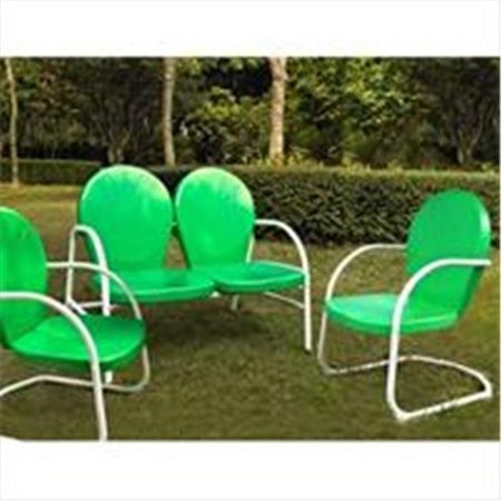 MODERN MARKETING Crosley Furniture KO10002GR Griffith 3 Piece Metal Outdoor Conversation Seating Set - Loveseat and 2 Chairs in Grasshopper Green Finish KO10002GR